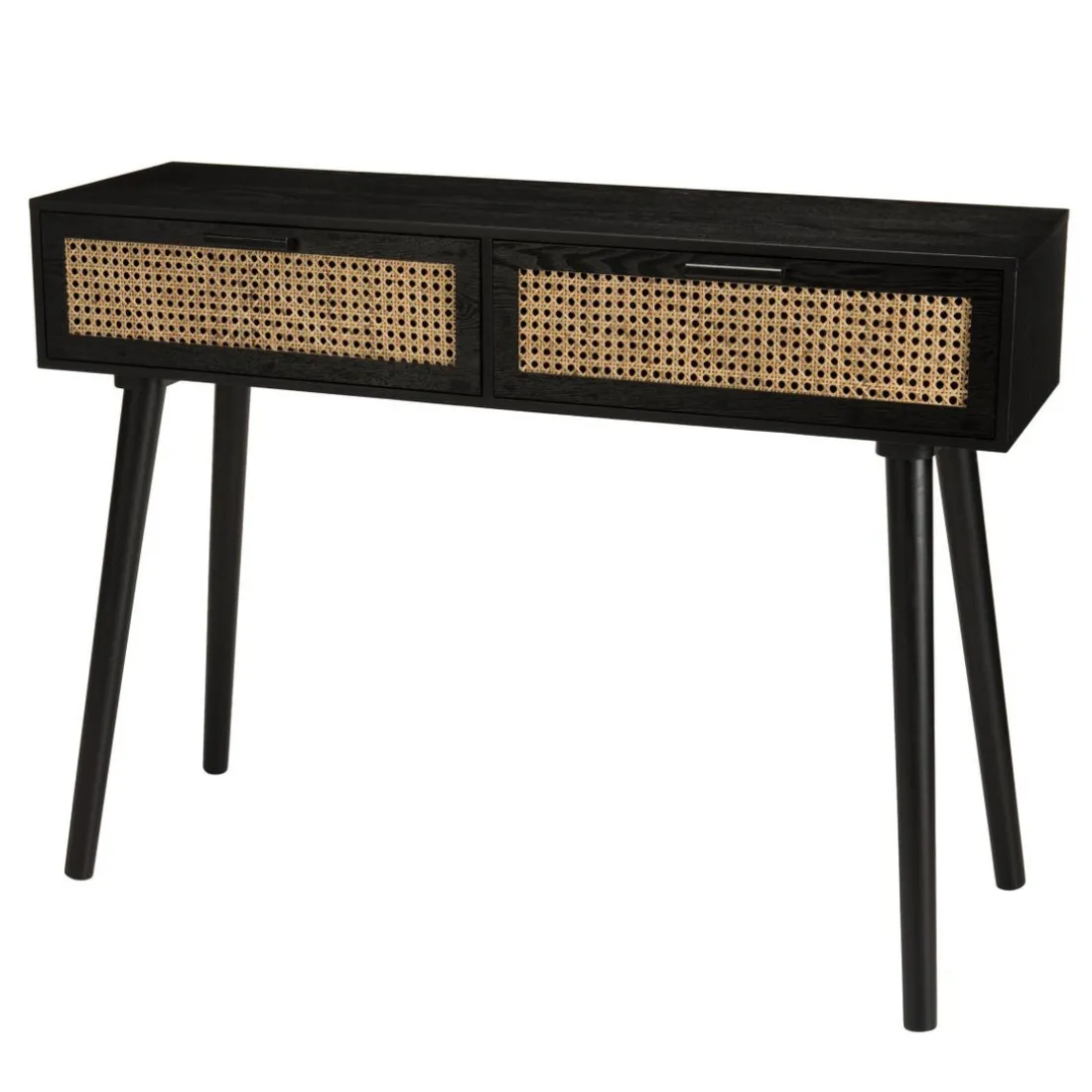 Console noire 2 tiroirs cannage - MIKEL