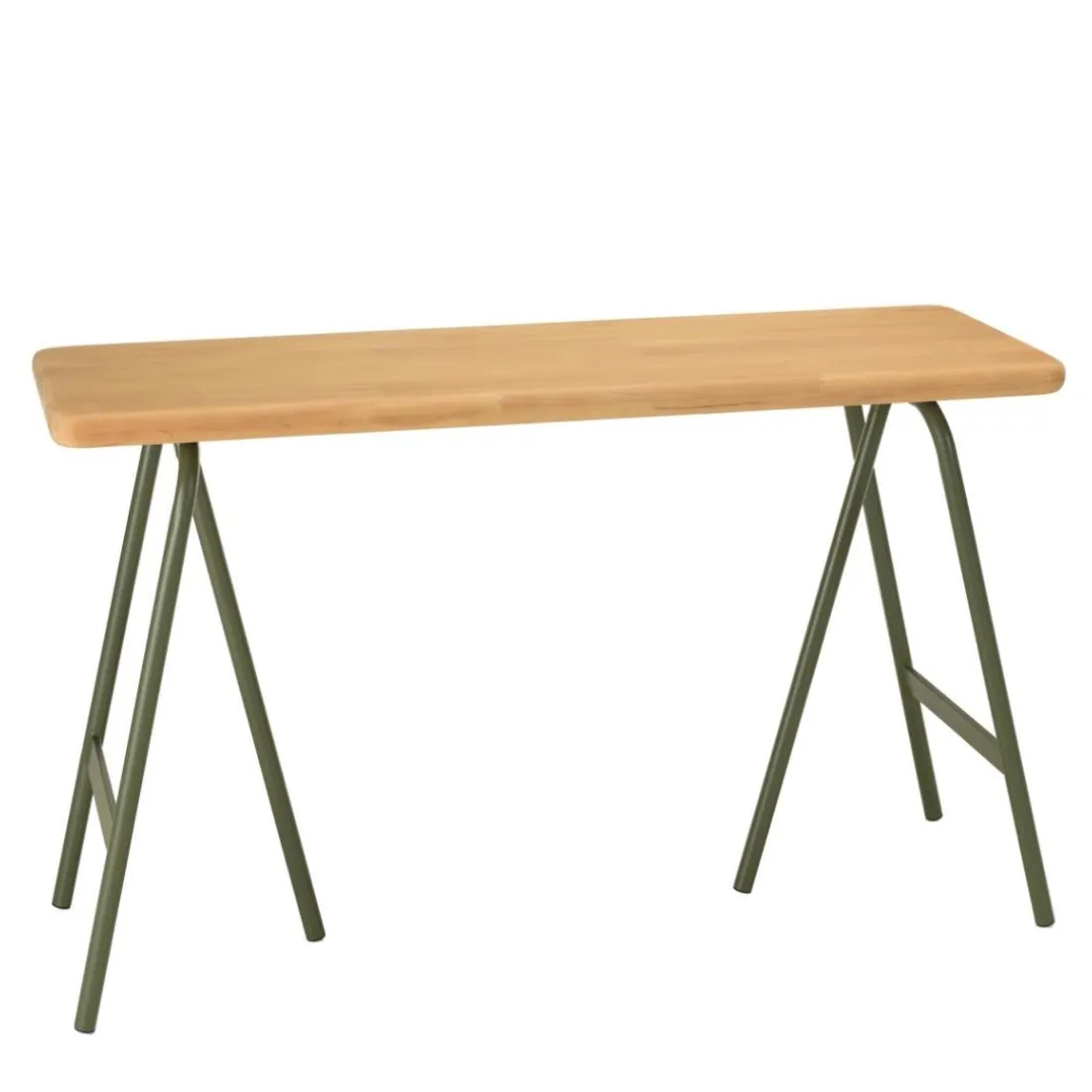 Console plateau en pin et pieds tréteaux en métal vert HELENA