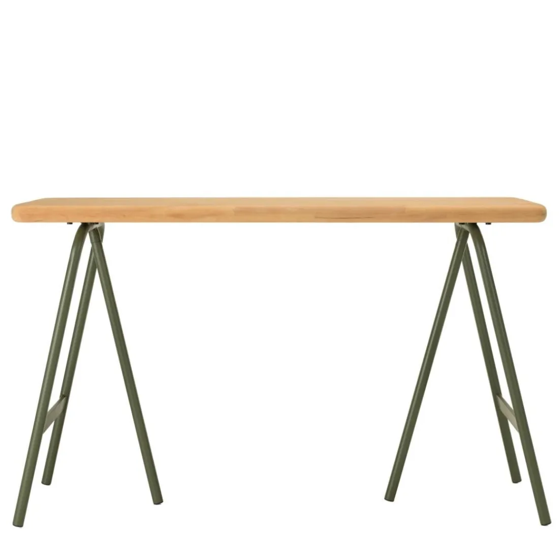 Console plateau en pin et pieds tréteaux en métal vert HELENA