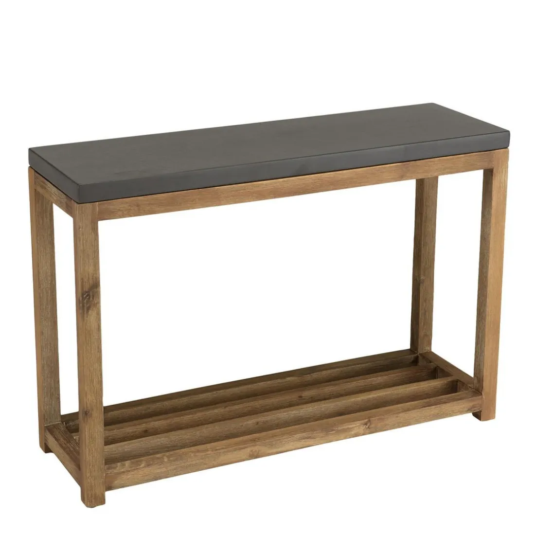 Console rectangulaire petit modèle double plateau effet béton foncé et acacia HECTOR