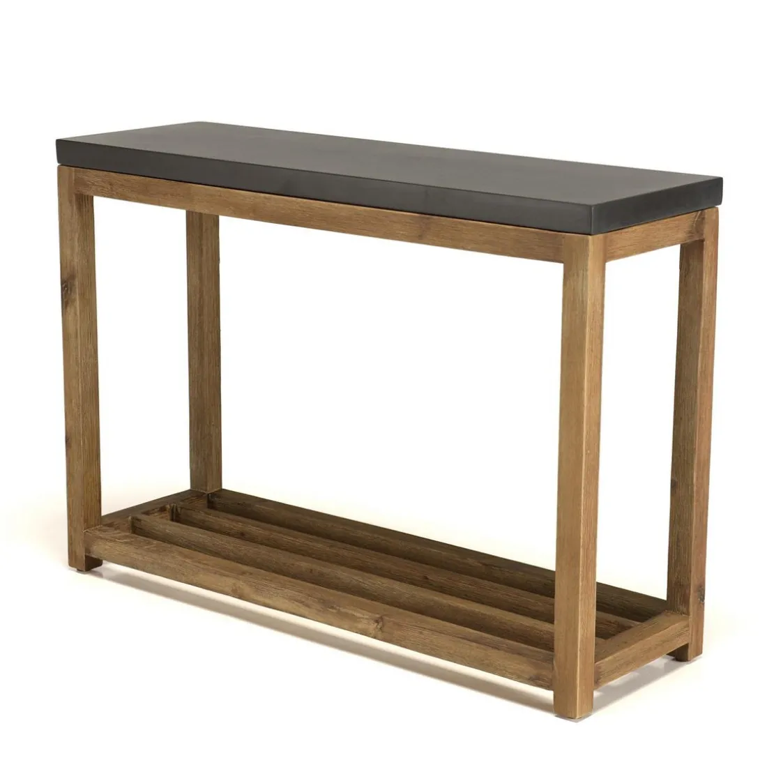Console rectangulaire petit modèle double plateau effet béton foncé et acacia HECTOR