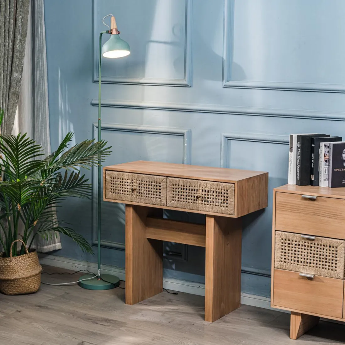 Console Table Scandinave en Bois avec 2 Tiroirs