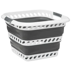 Corbeille à linge pliable 40L gris et blanc