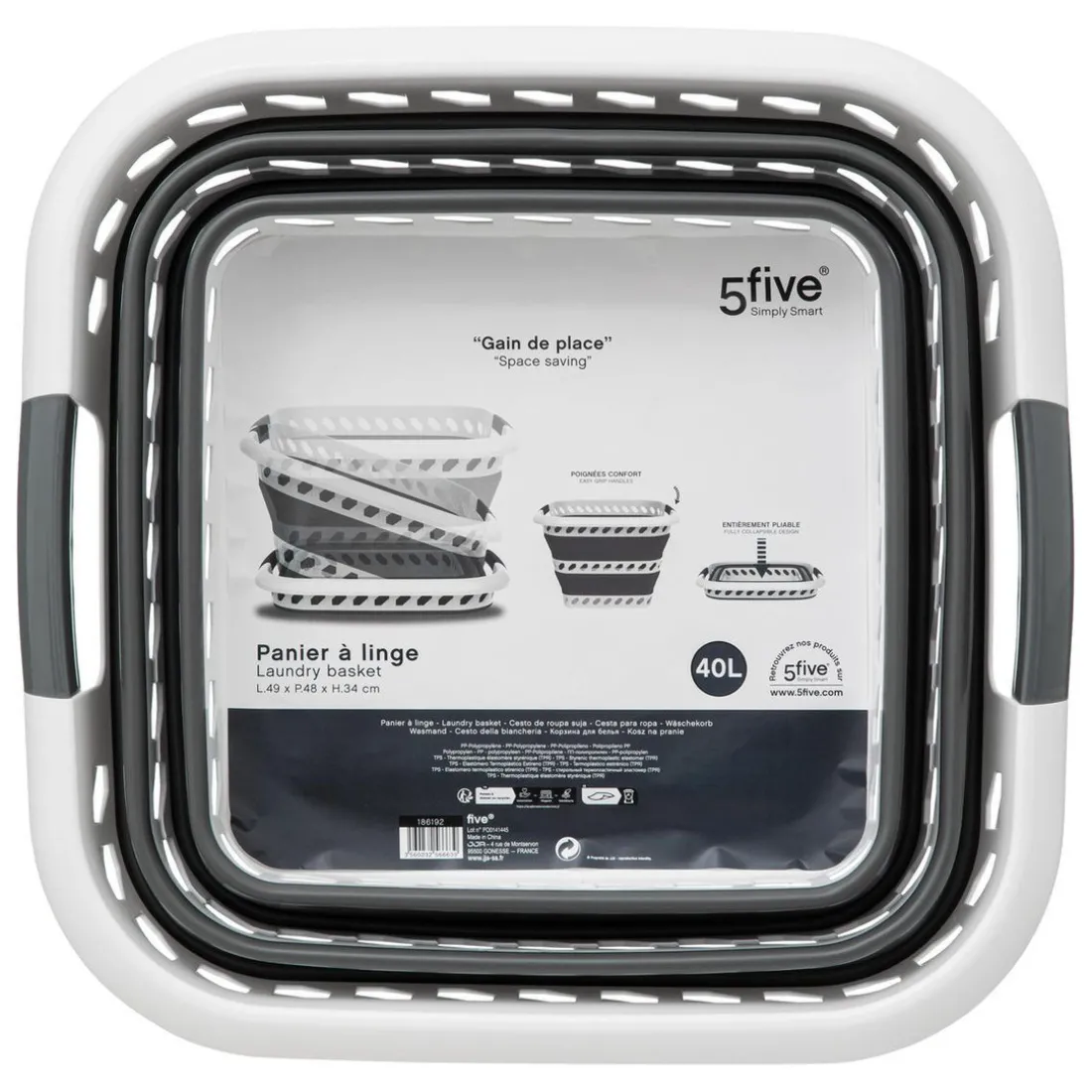 Corbeille à linge pliable 40L gris et blanc