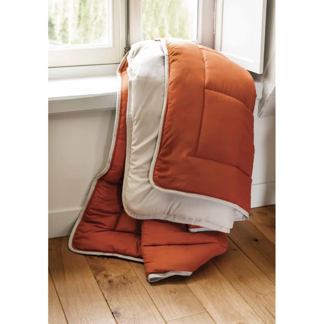 Couette chaude bicolore COCOON gingembre/galet