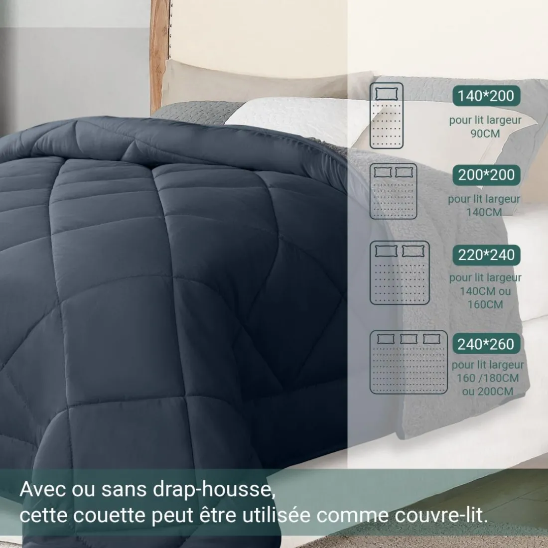 Couette sherpa gris Laine Synthétique