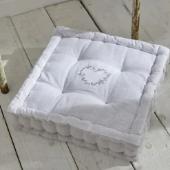 Coussin de Sol Blanc Slub Chambray Broderie Constance - Charme