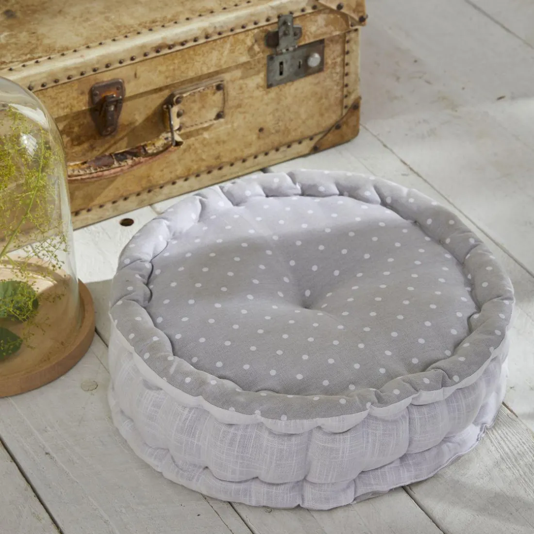 Coussin de Sol Rond Gris Imprimé Constance - Charme