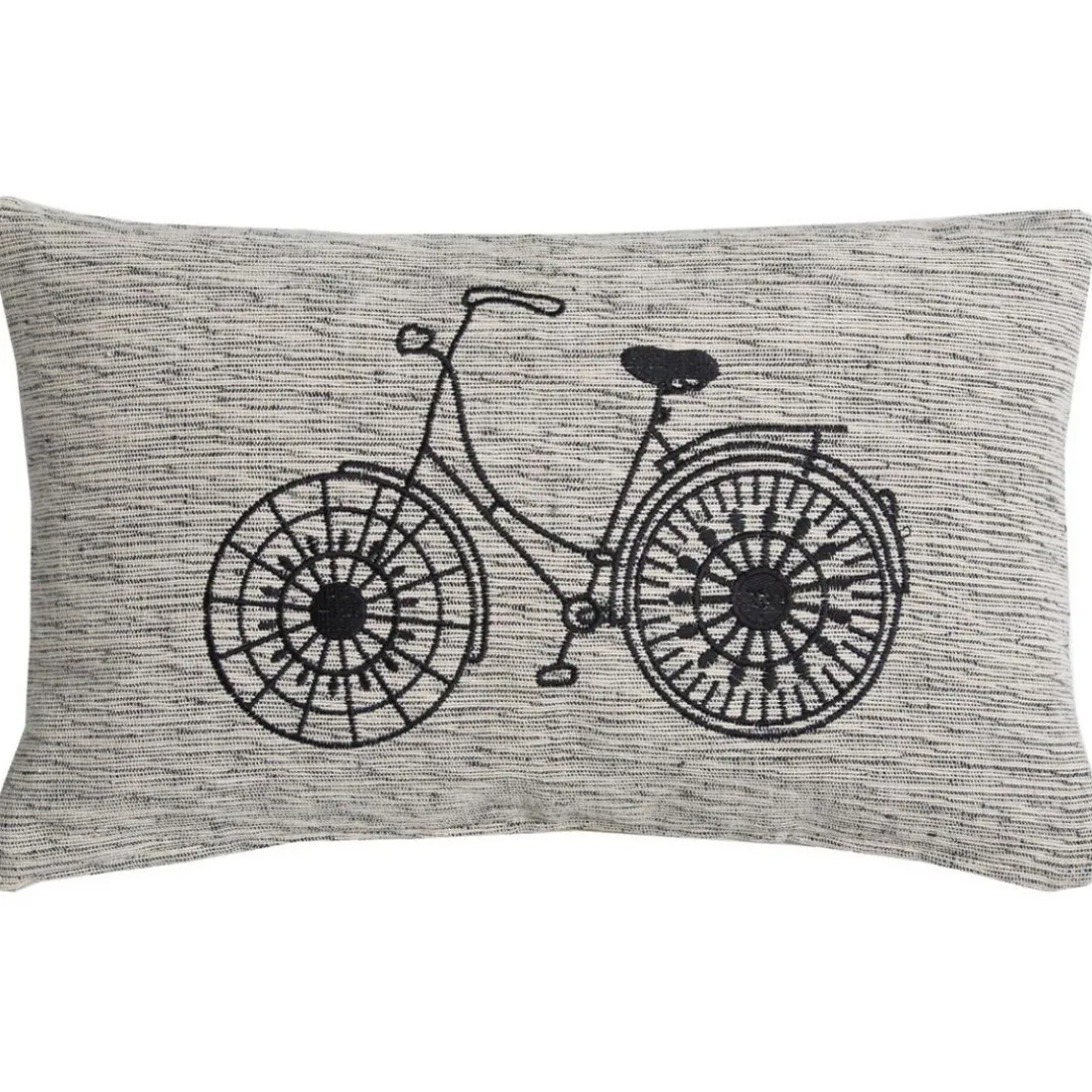 Coussin en coton SUNNY 30x50 Gris Broderie Vélo Noir