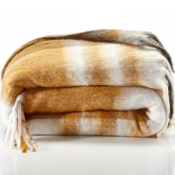 Couverture effet mohair miel