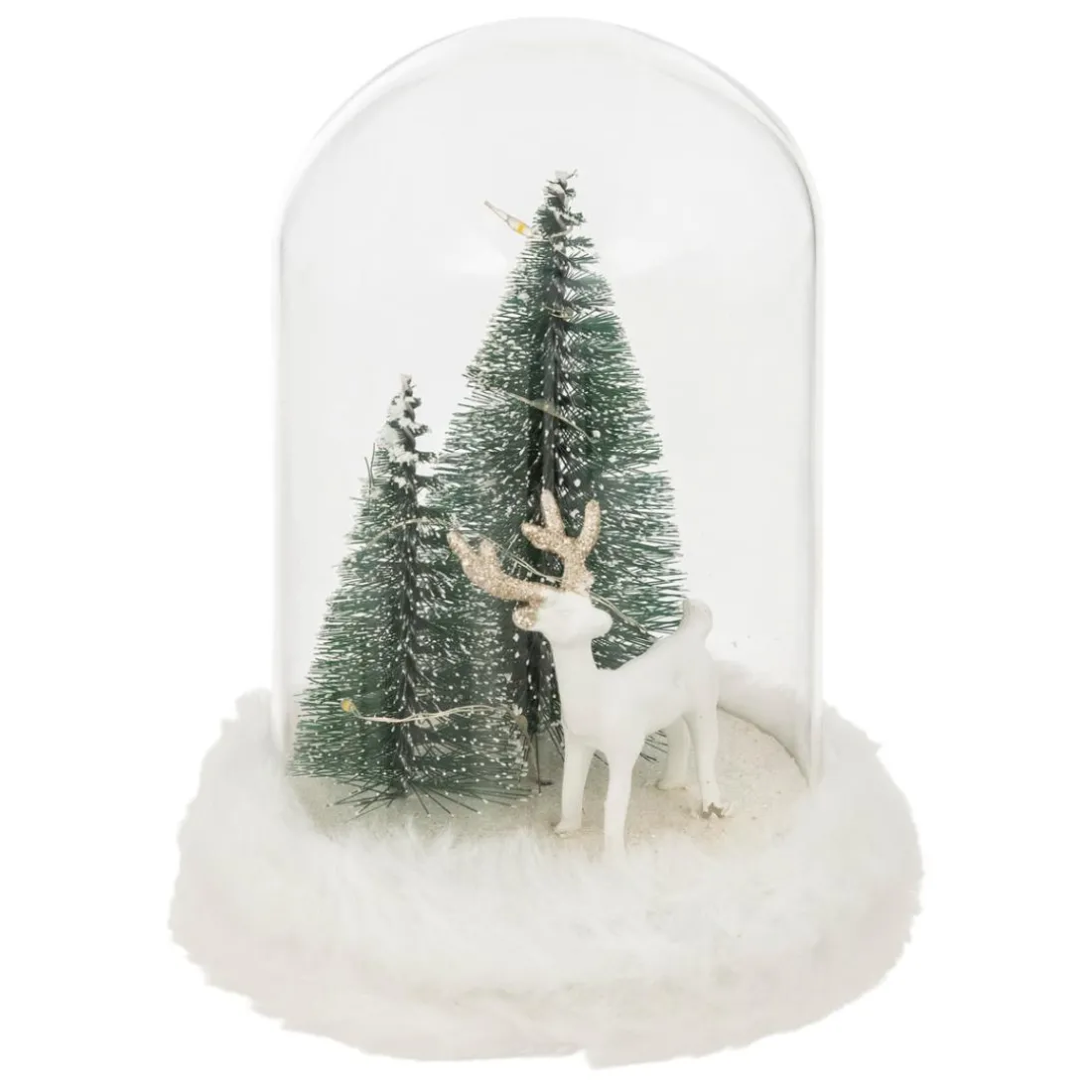 Décoration cloche en verre avec renne LED blanc chaud à piles