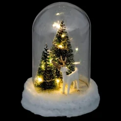 Décoration cloche en verre avec renne LED blanc chaud à piles