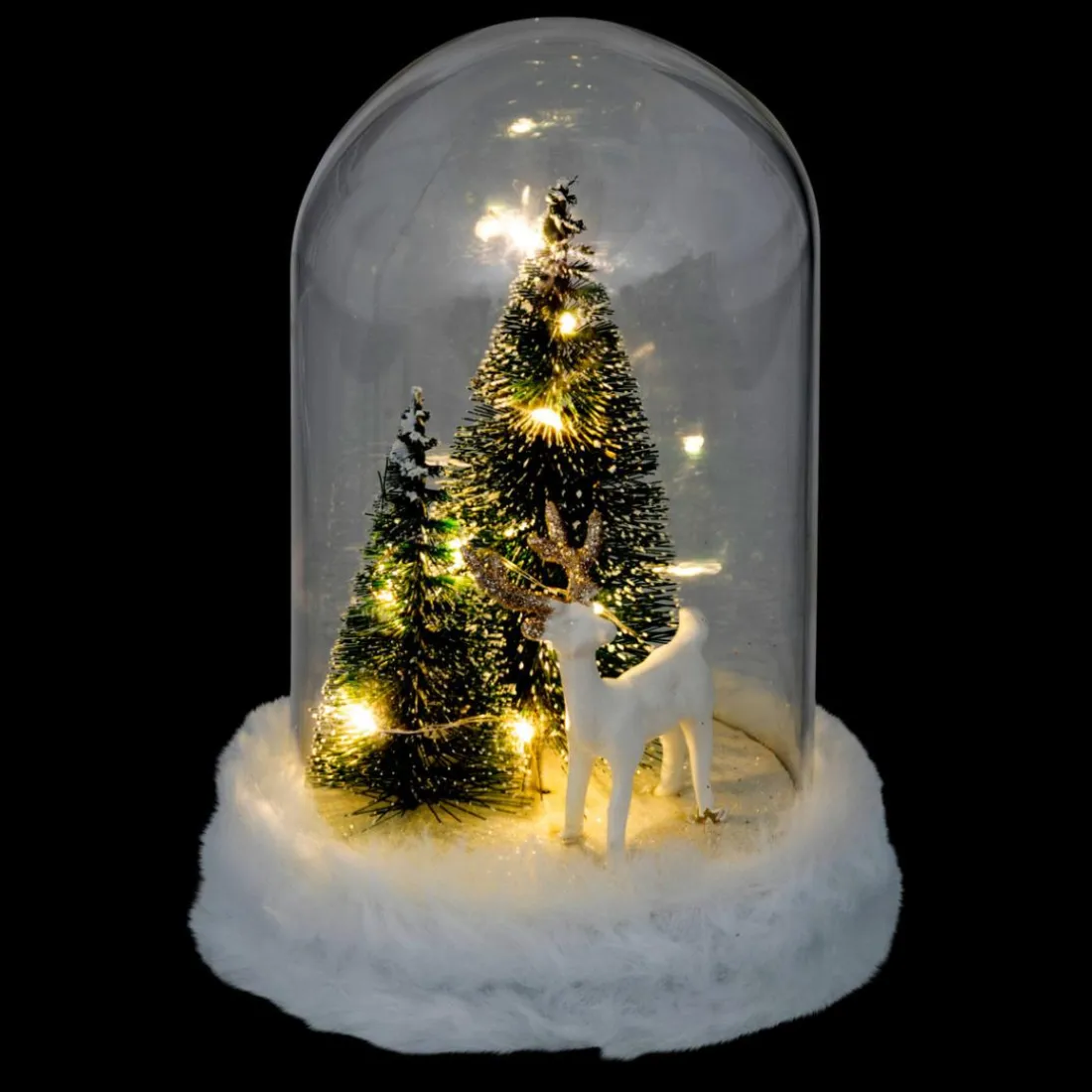 Décoration cloche en verre avec renne LED blanc chaud à piles