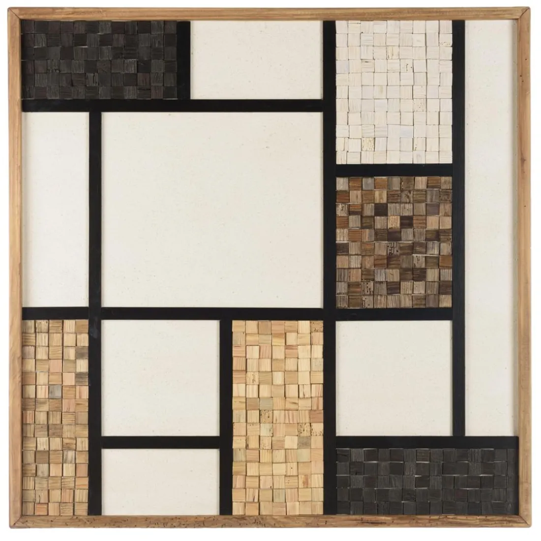 Décoration murale mosaïque tricolore en Pin recyclé SANDY Ecru