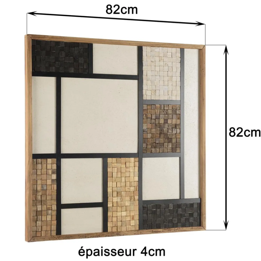 Décoration murale mosaïque tricolore en Pin recyclé SANDY Ecru
