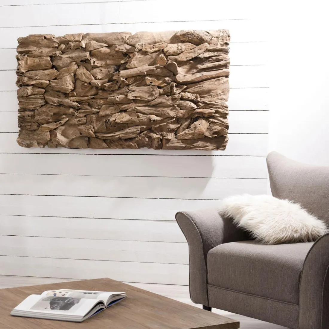 Décoration murale rectangulaire 150 cm en teck massif