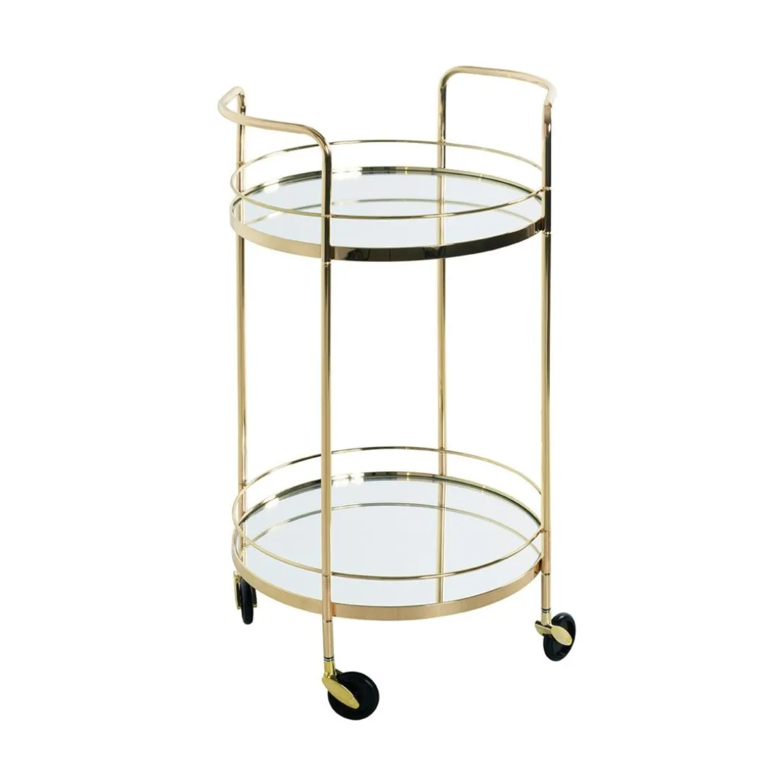 Desserte en métal laitonné et tablettes en verre miroir