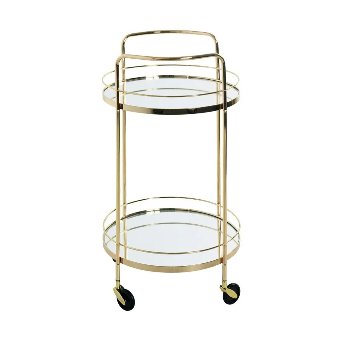 Desserte en métal laitonné et tablettes en verre miroir