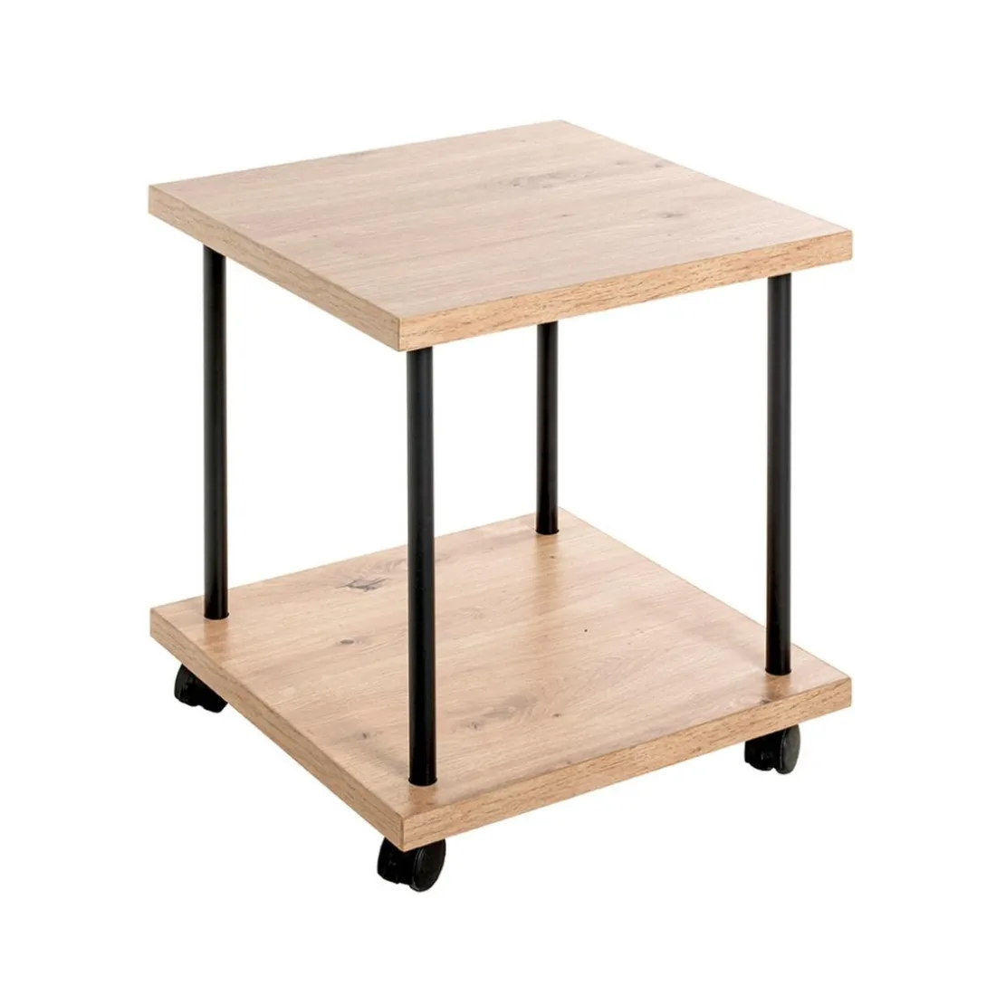 Desserte sur roulette avec double plateau décor chène