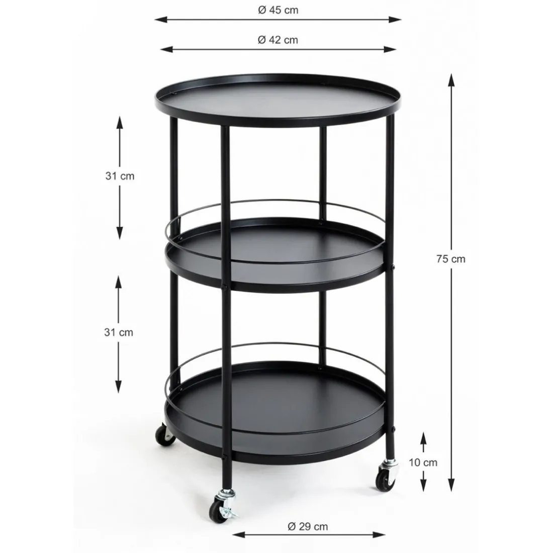 desserte tablettes en métal laqué noir