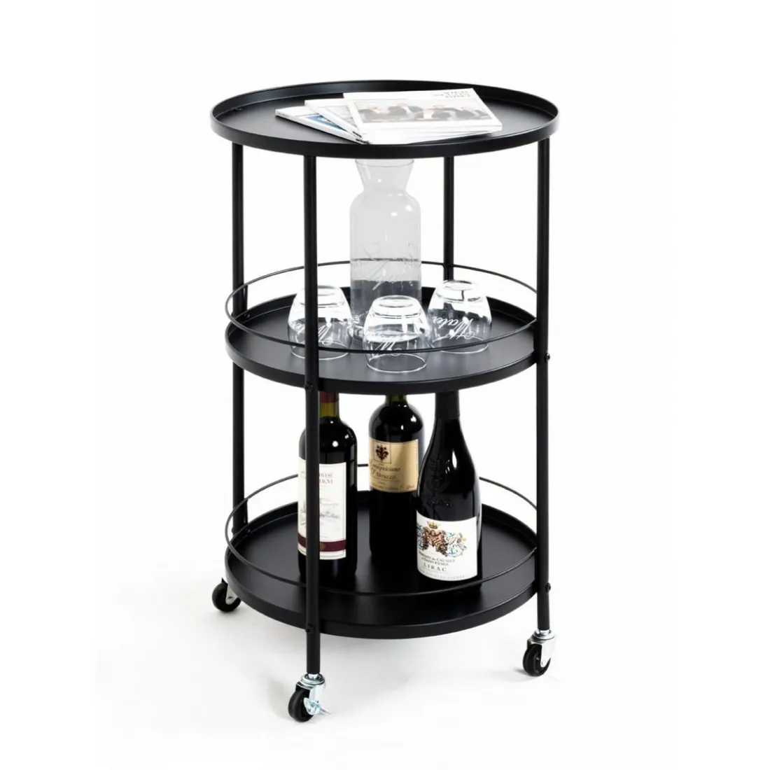 desserte tablettes en métal laqué noir