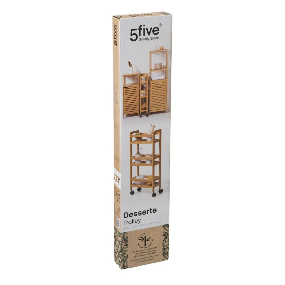 Desserte étroite 3 niveaux à roulettes bambou
