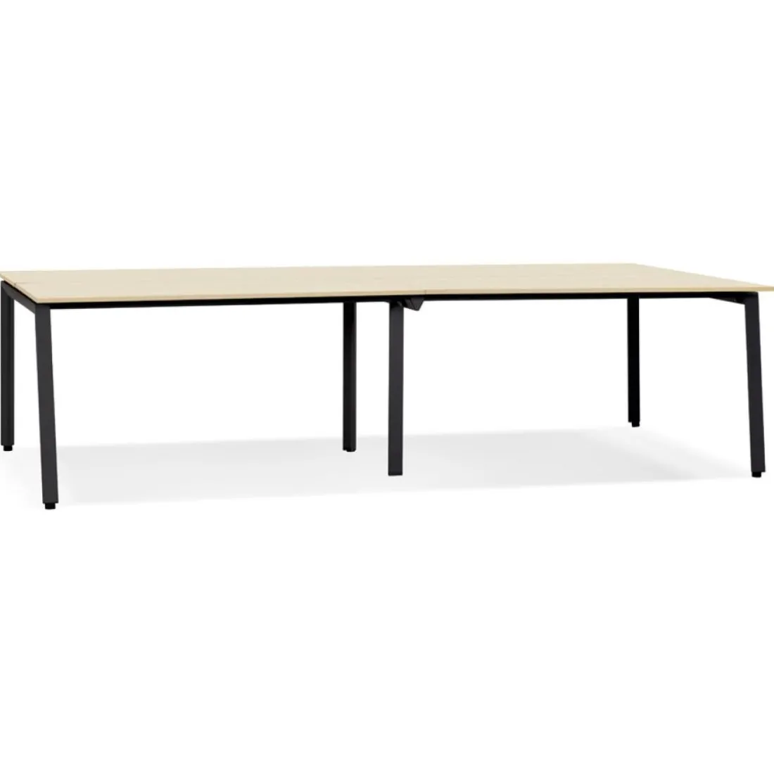 Double bureau bench ou table de réunion 'AMADEUS' en bois finition naturelle et métal noir