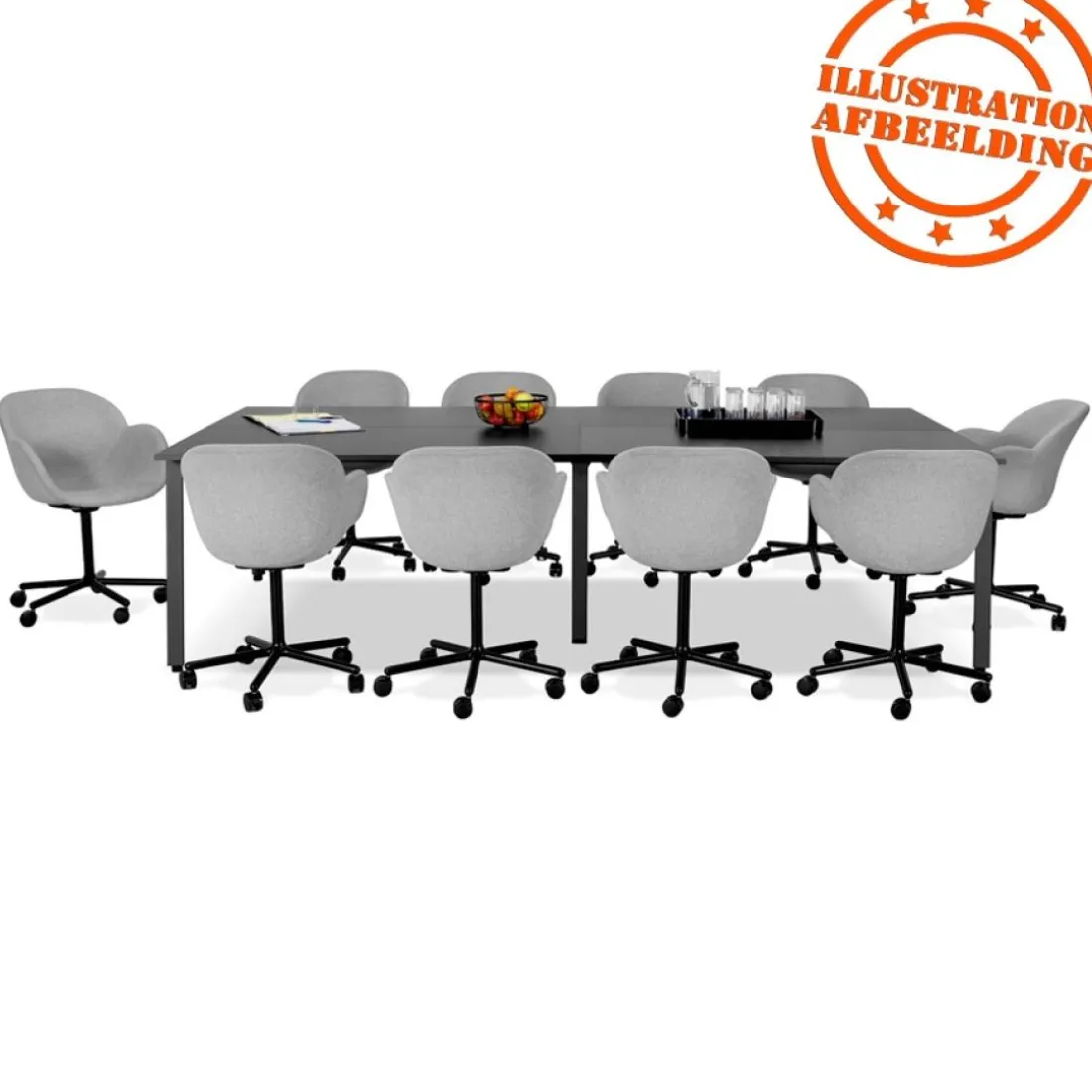 Double bureau bench ou table de réunion 'AMADEUS' en bois finition naturelle et métal noir