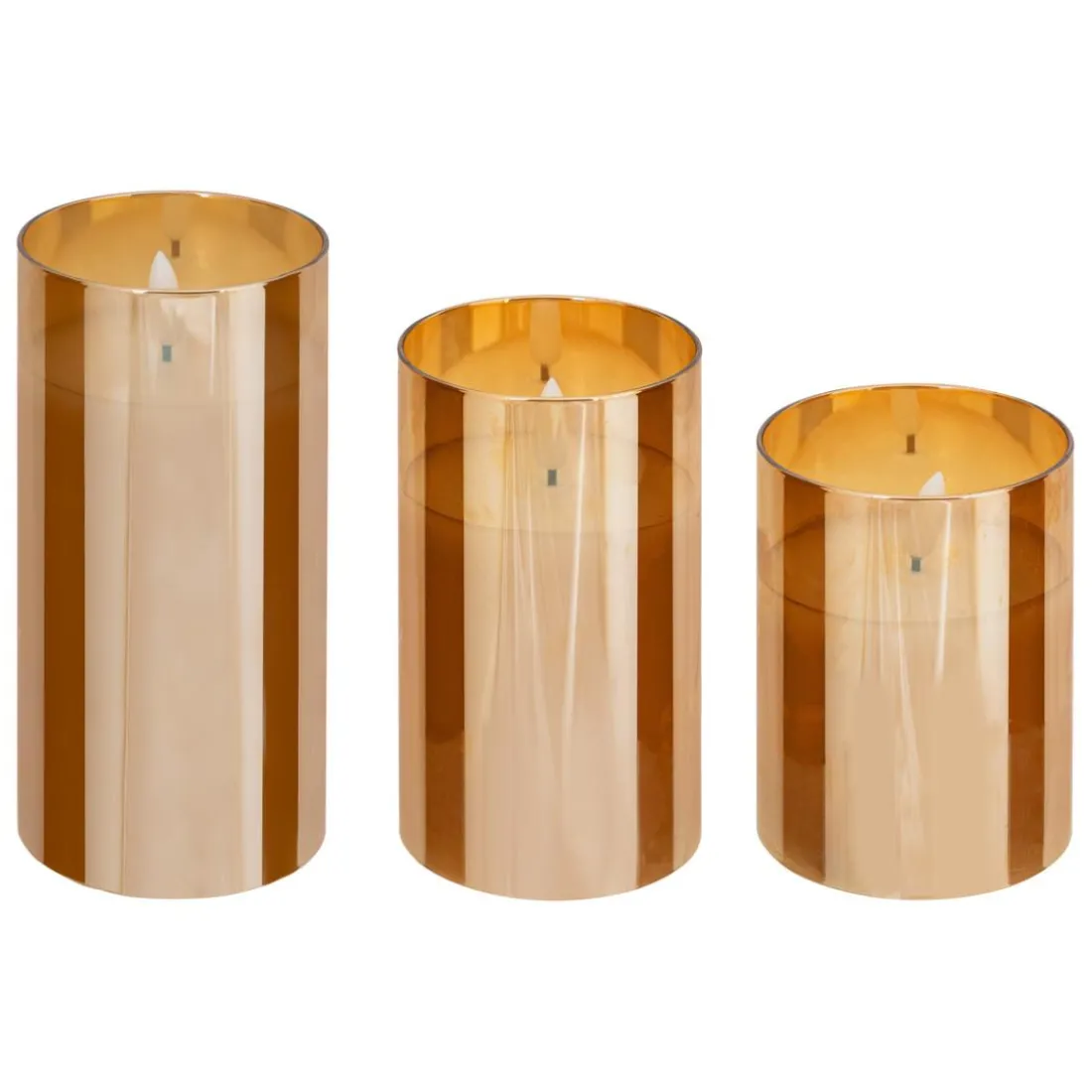 Ensemble 3 bougies LED en verre SENA ambre