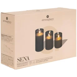 Ensemble 3 bougies LED en verre SENA noir