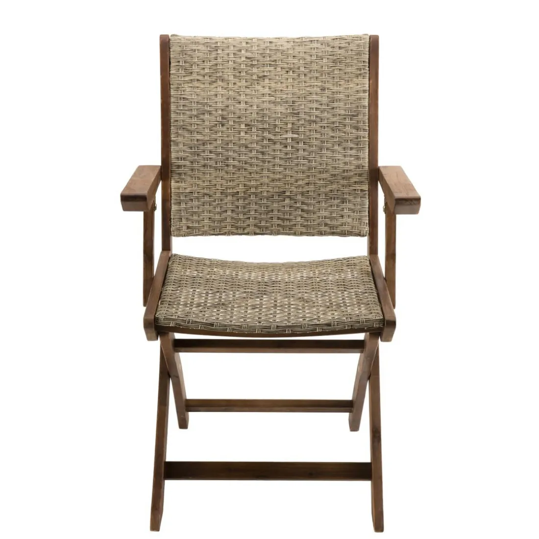 Ensemble de 2 fauteuils de jardin pliants en bois Acacia et rotin synthétique