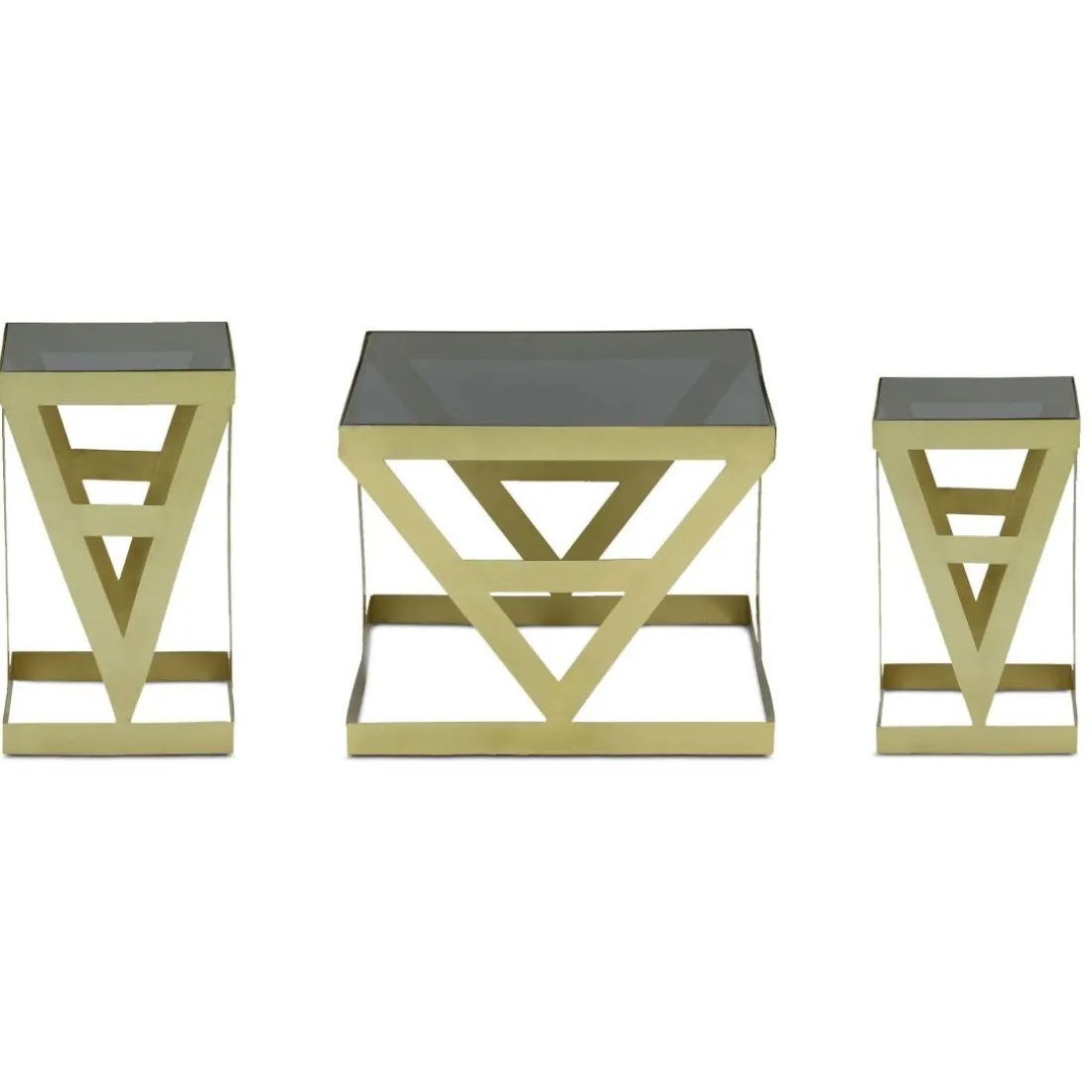 Ensemble de 3 tables d'appoint Amstra en Verre fumé et Métal Or