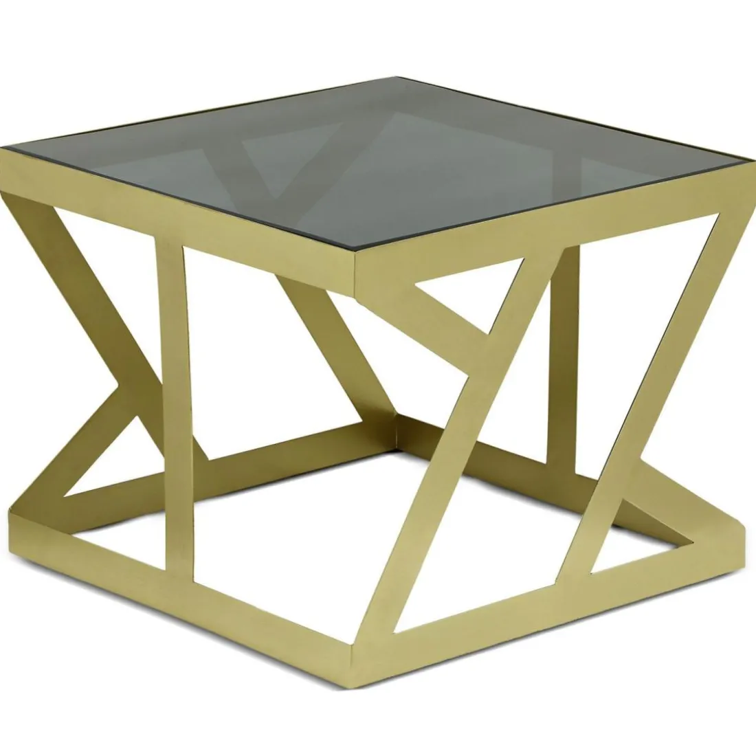 Ensemble de 3 tables d'appoint Zendaya en Verre fumé et Métal Or
