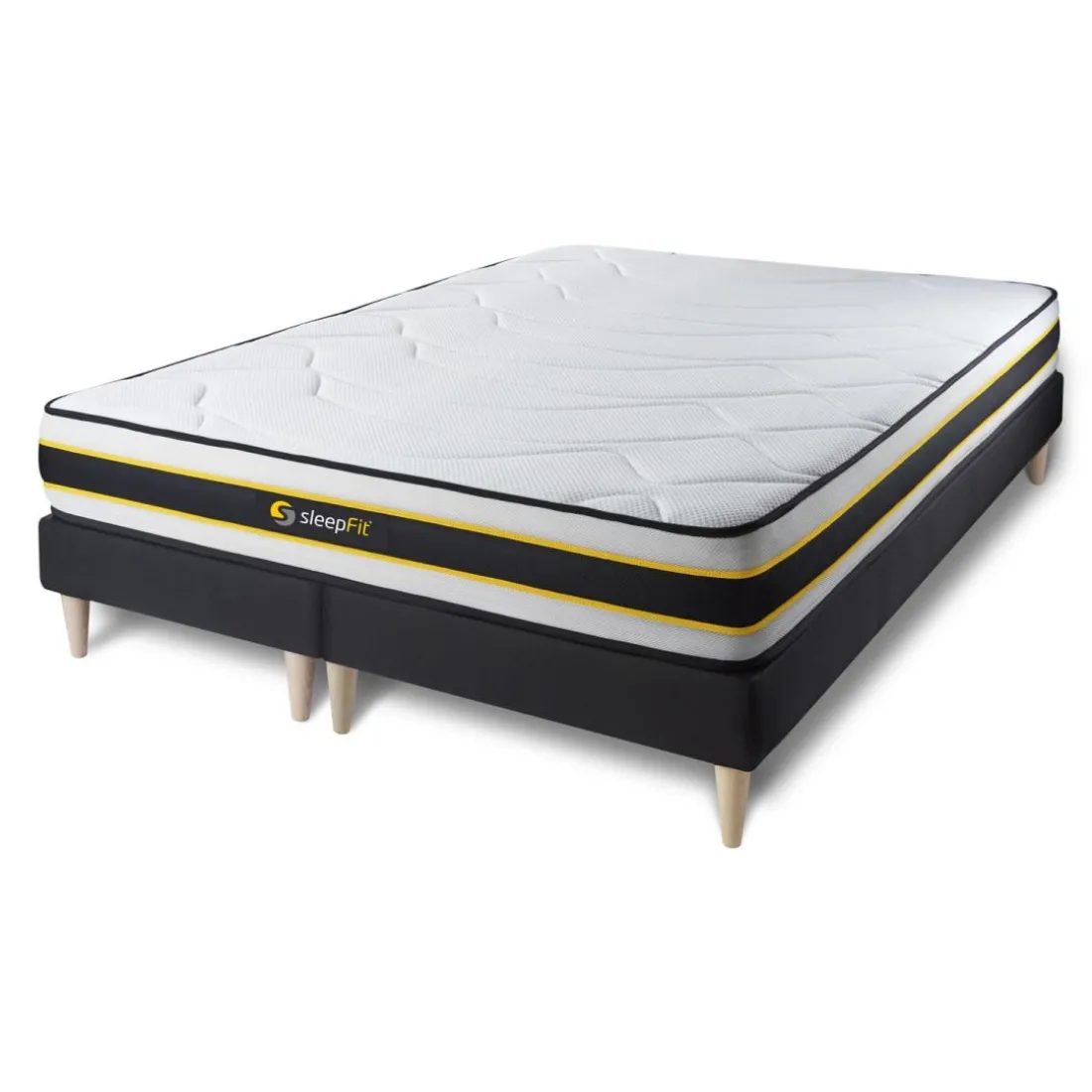 Ensemble double sommier matelas ressorts ensaches et memoire de forme