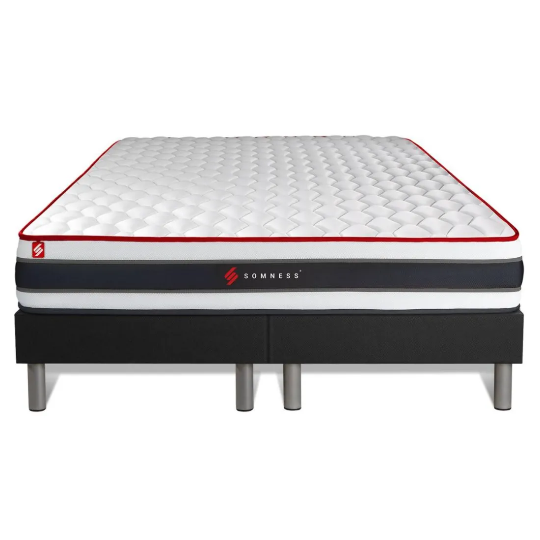 Ensemble double sommier matelas ressorts ensaches à memoire de forme