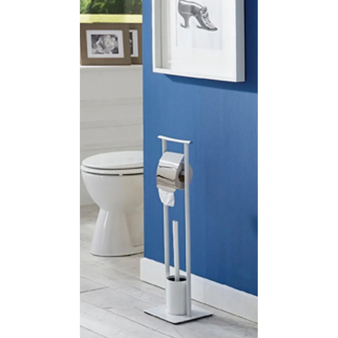 Ensemble dérouleur WC en métal blanc laqué