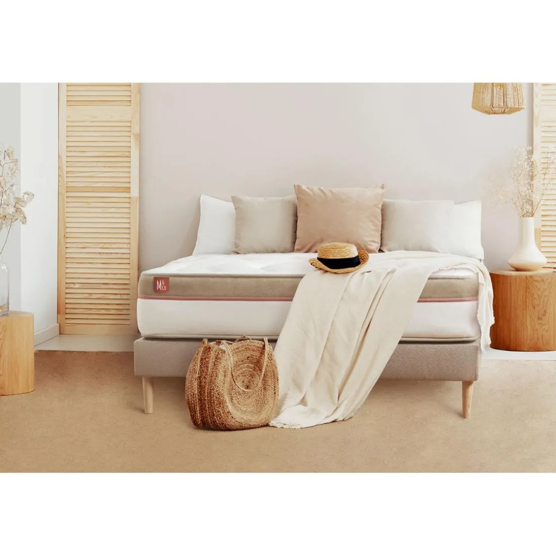 Ensemble LE COSY Memoire de forme 7 zones de confort double sommiers Beige