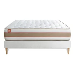 Ensemble LE DÉLICAT Ressorts ensaches Memoire de forme 5 zones de confort et sommier kit Blanc