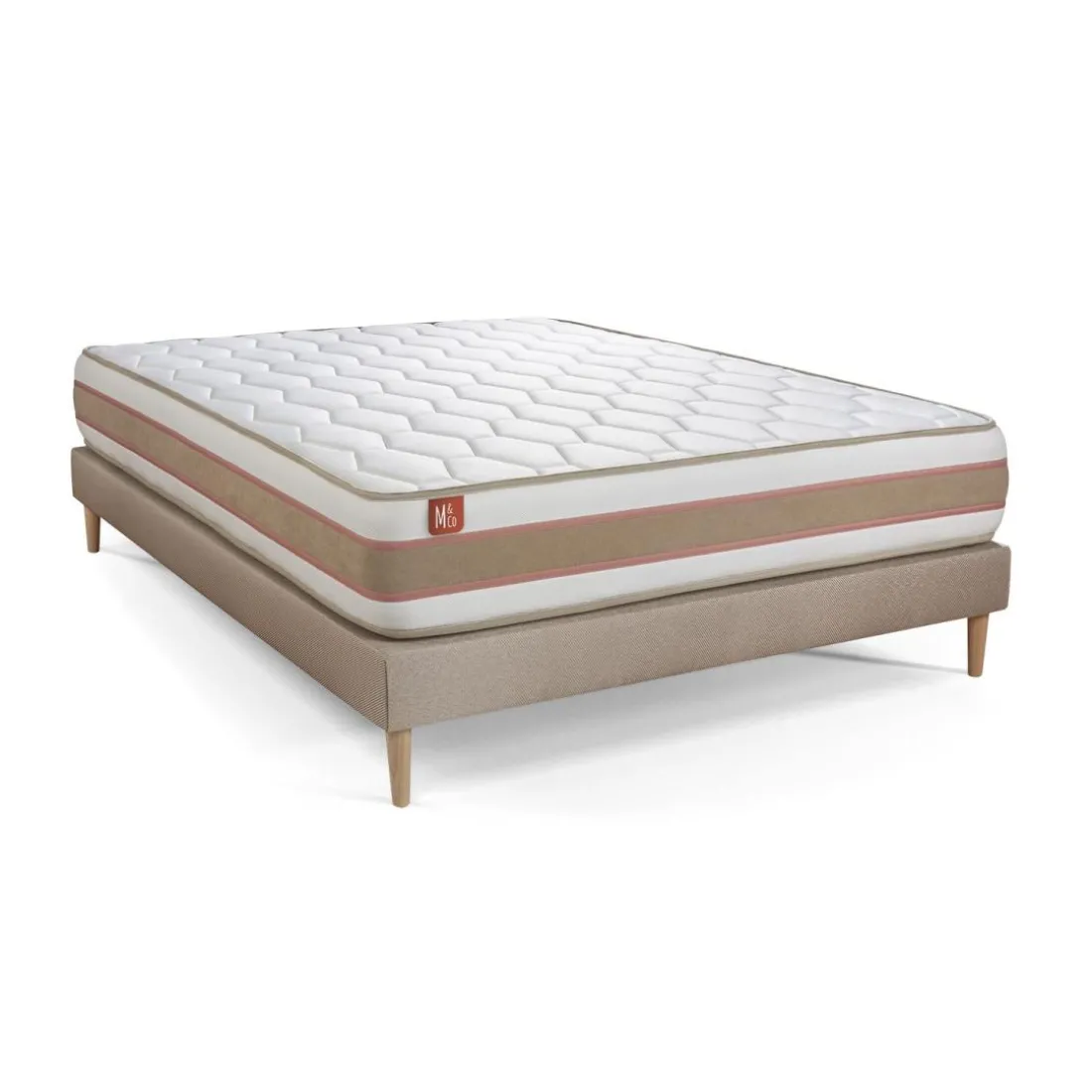 Ensemble LE DÉLICAT Ressorts ensaches Memoire de forme 5 zones de confort et sommier Beige
