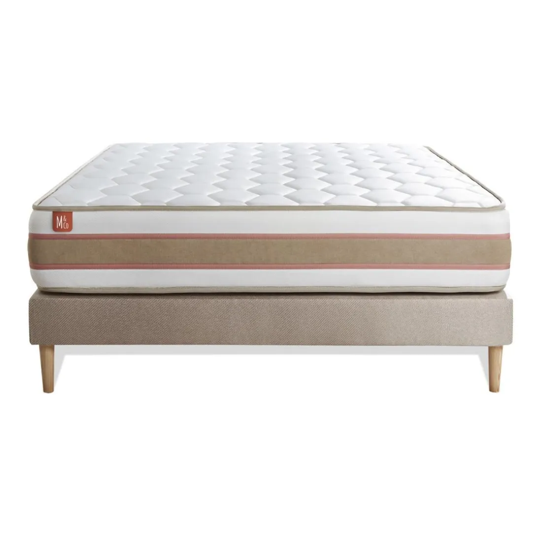 Ensemble LE DÉLICAT Ressorts ensaches Memoire de forme 5 zones de confort et sommier Beige