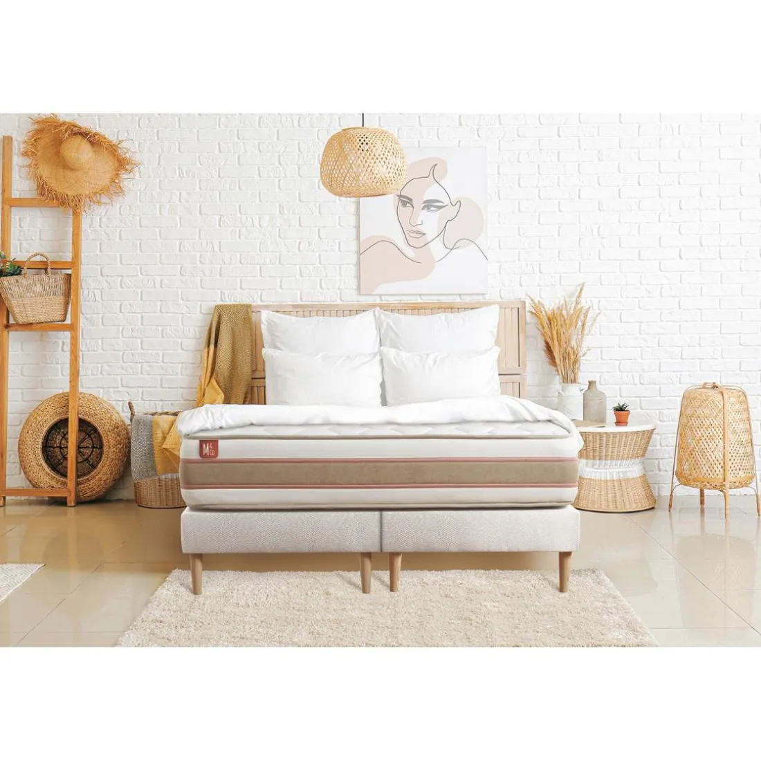 Ensemble LE DÉLICAT Ressorts ensaches Memoire de forme 5 zones de confort double sommiers Blanc