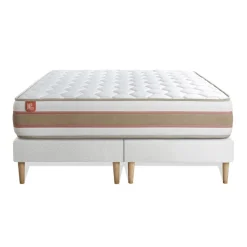 Ensemble LE DÉLICAT Ressorts ensaches Memoire de forme 5 zones de confort double sommiers Blanc