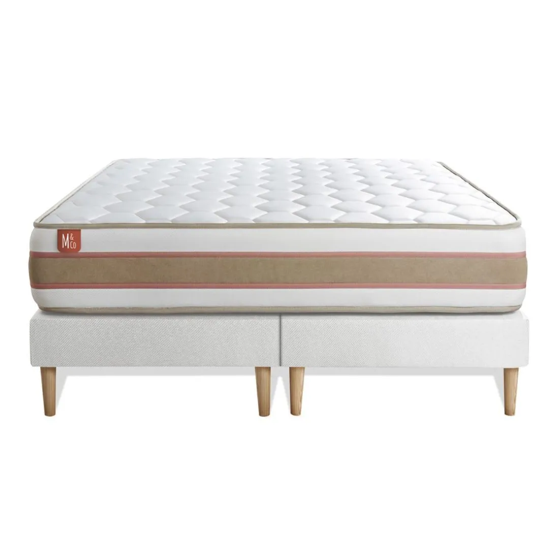 Ensemble LE DÉLICAT Ressorts ensaches Memoire de forme 5 zones de confort double sommiers Blanc