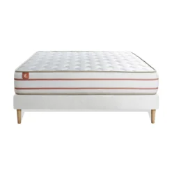 Ensemble LE DOUX Memoire de forme 3 zones de confort et sommier kit Blanc