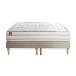 Ensemble LE DOUX Memoire de forme 3 zones de confort double sommiers Beige
