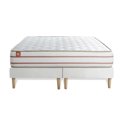 Ensemble LE DOUX Memoire de forme 3 zones de confort double sommiers Blanc
