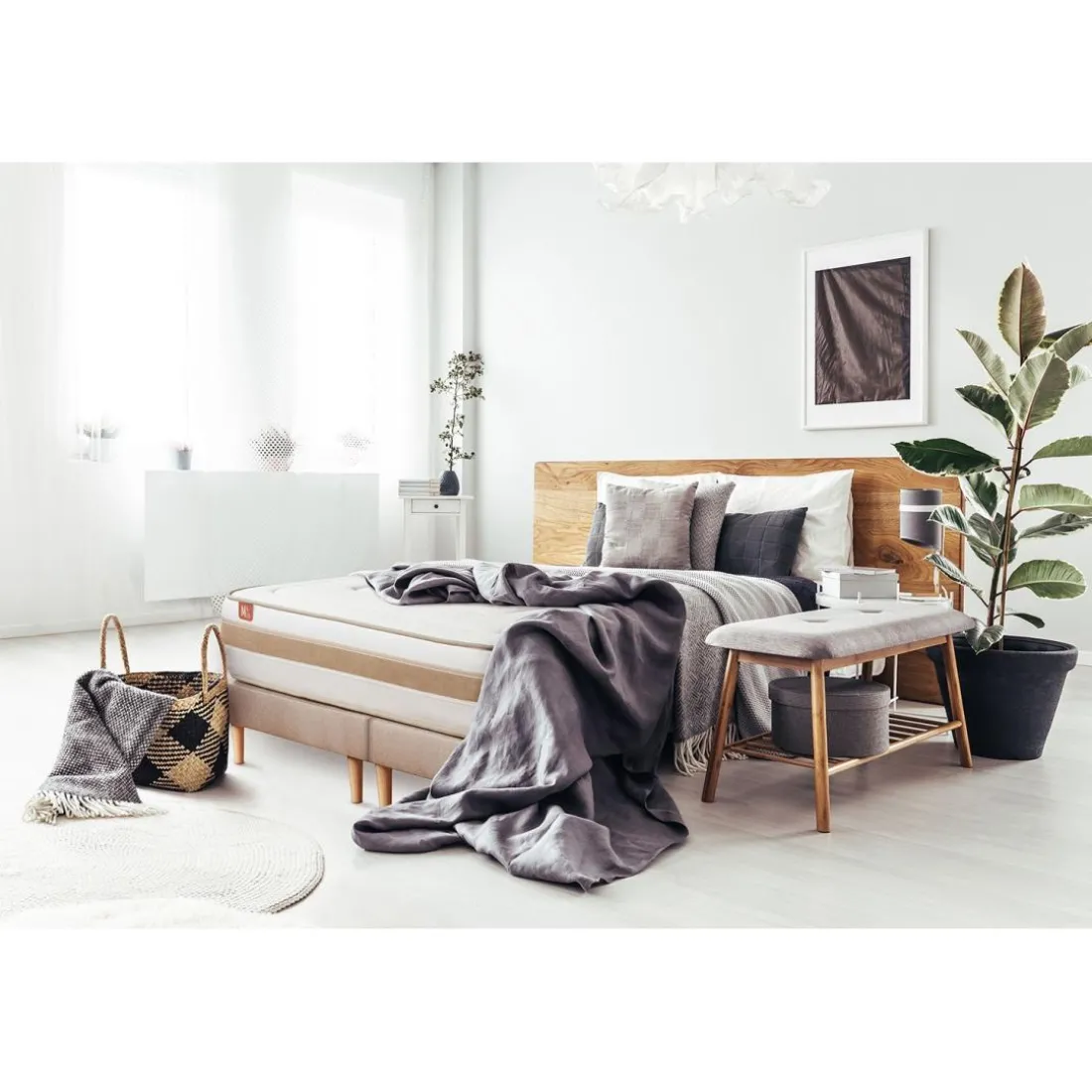 Ensemble LE RAFFINÉ Ressorts ensaches Memoire de forme BioVisco Maxi epaisseur double sommiers Beige