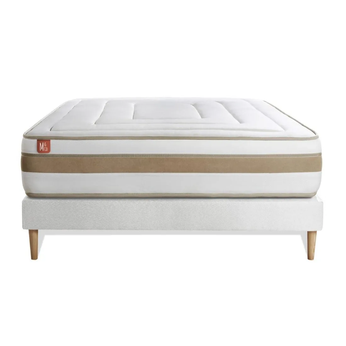 Ensemble LE RAFFINÉ Ressorts ensaches Memoire de forme BioVisco Maxi epaisseur sommier kit Blanc