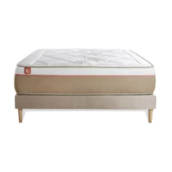 Ensemble LE SOYEUX Ressorts ensaches Memoire de forme BioVisco sommier Beige