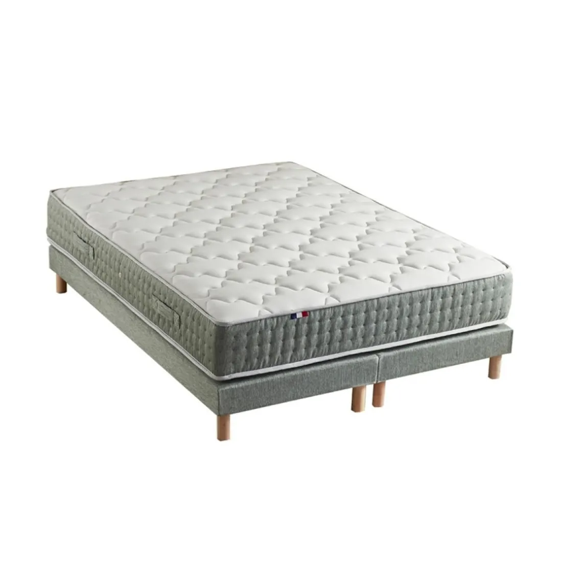 Ensemble Matelas Ressort 7 Zones Face Hiver/Eté HYGO + Sommier Vert Céladon LEO Fabriqué En France
